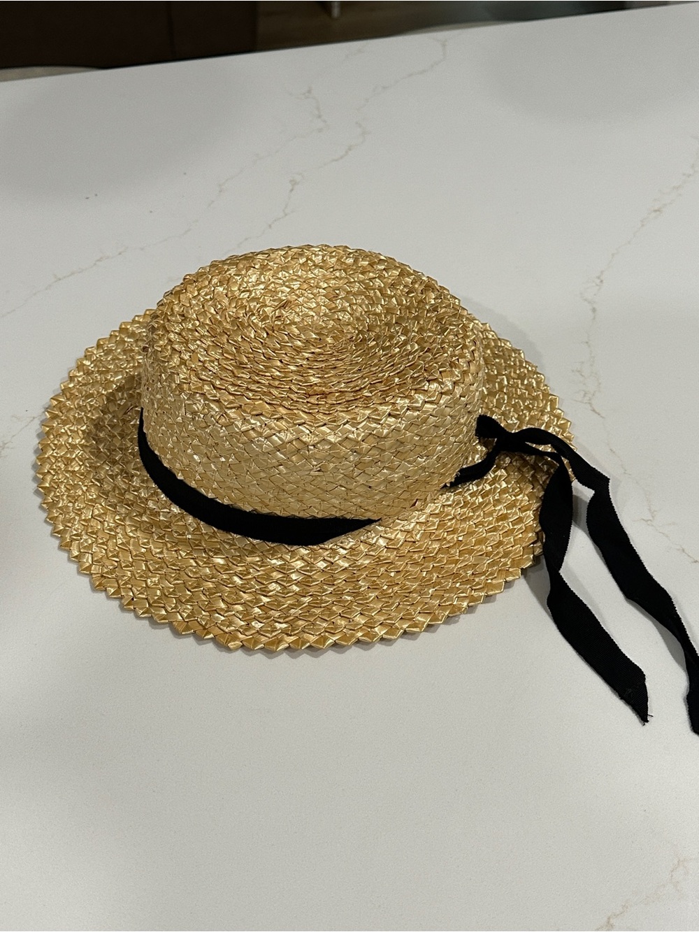 Zara Straw Boater Hat with Black Ribbon